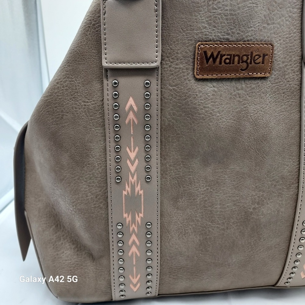 Wrangler Western Tote Bag Aztec Embroidered Studded Crossbody Dark Khaki